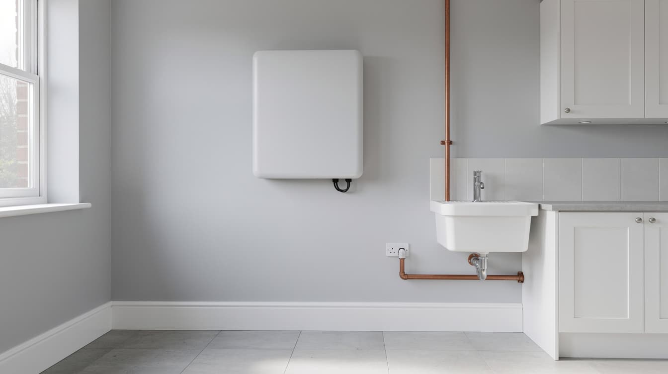 Wall-mounted home solar battery unit in a bright Irish utility room