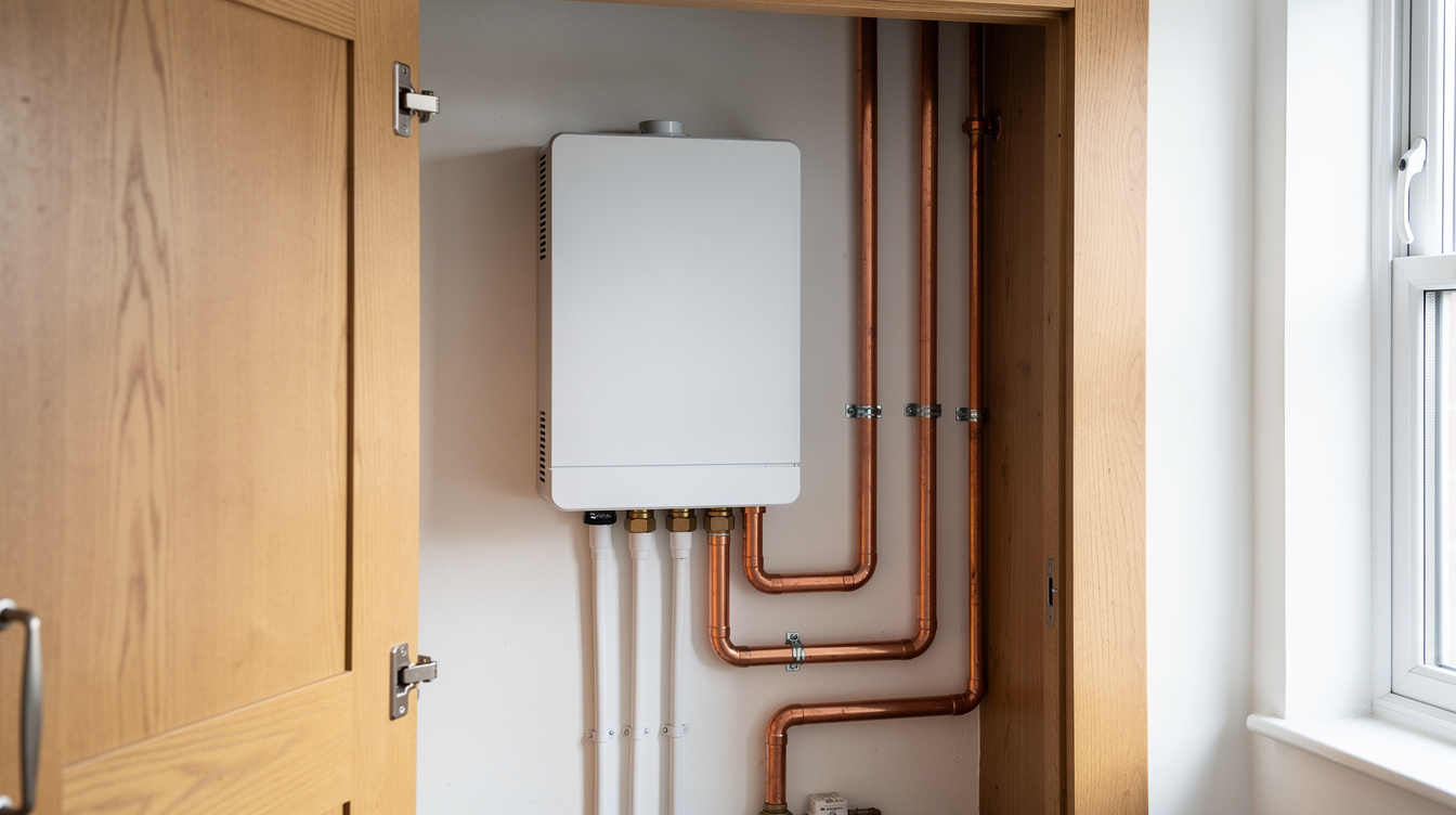 Modern wall-mounted hybrid solar inverter installed in an Irish home utility room